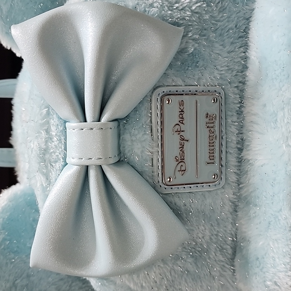 Loungefly Disney Parks Exclusive Minnie Mouse Light Blue Plush Mini Backpack - Picture 2 of 6
